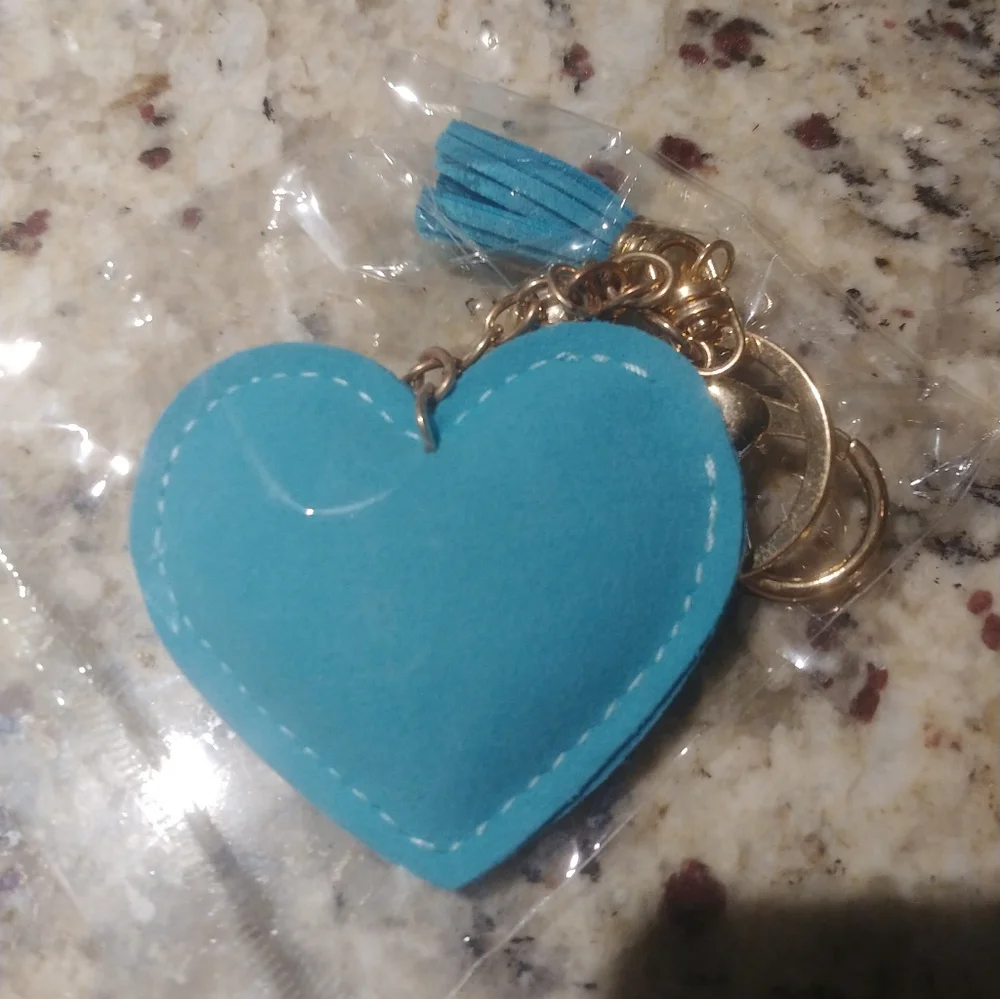 Sparkling Teal Leather Heart Keychain